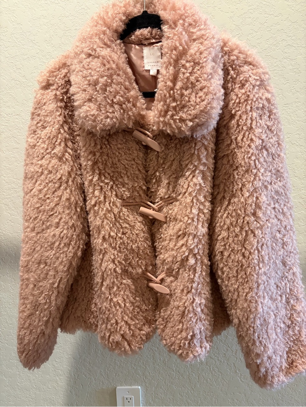 Lauren Conrad Faux Shearling Toggle Coat in Blush Pink